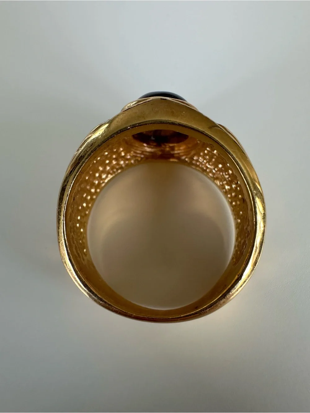 Gold Tone Ring with Brown Tiger's Eye Center and Clear Accent Stones
